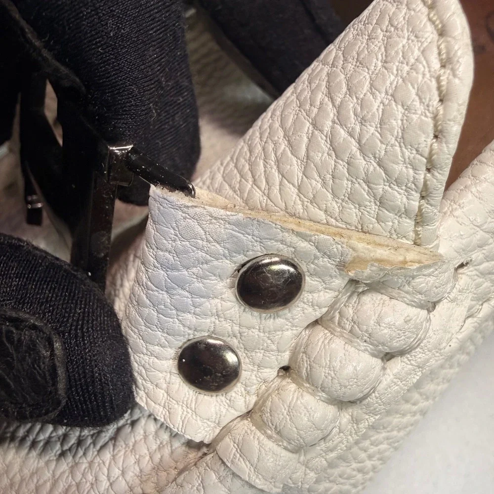 MG Shoes Mervin-24 Men's Size 9 White Leather Driving Loafers Moc Toe